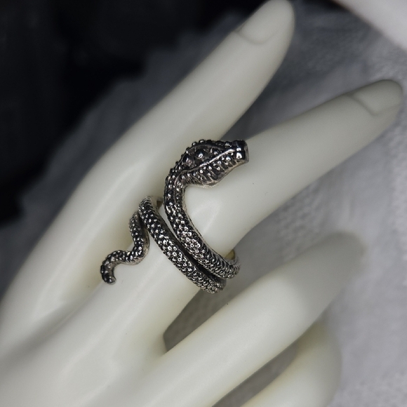 Intricate Silver Snake Ring with Textured Scales - Picture 3 of 3